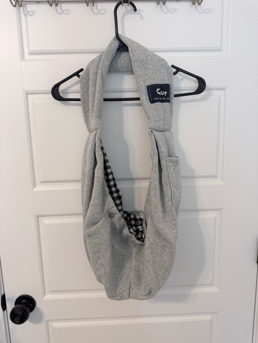 Gray Soft Cat Sling Carrier with Checkered Lining